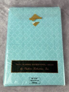 Fashion Industries Aqua Flannel-Backed Vinyl Tablecloth